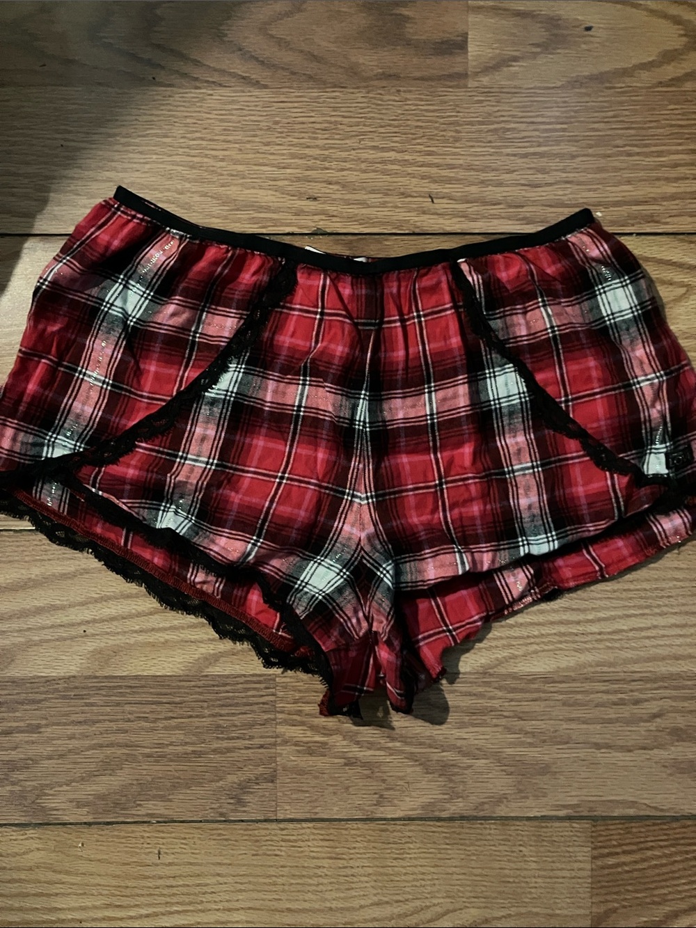 Victoria's Secret Red Plaid Lounge Shorts with Black Trim